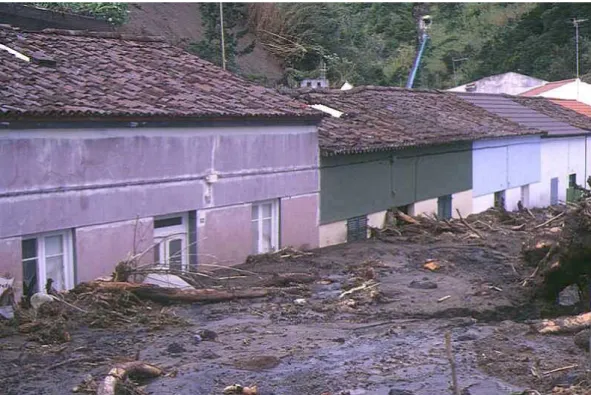 Fig. 6. Houses affected by debris flows during the 1997 Ribeira Quente event.
