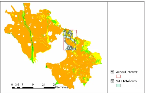 Fig. 11: Location of WUI delineation and WUI total area (site 3) 