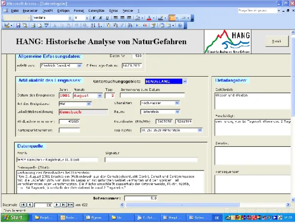 Fig. 6. HANG data base (HDB) sheet 510 of the 1901 event of the Gemsbach.
