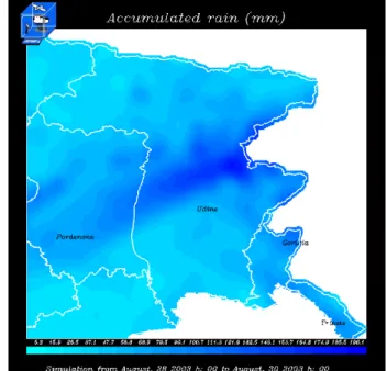Figure 1:  MM5 simulation for September 9-10, 2000: two-day  accumulated precipitation Fig