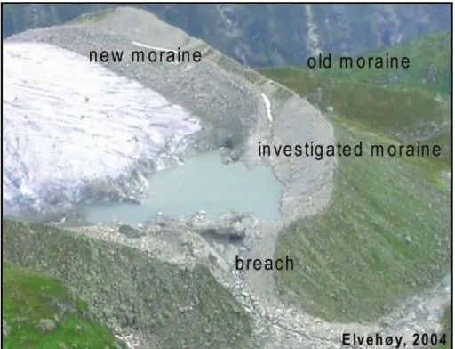 Fig. 2. Aerial photography of the moraine site after the 2004 GLOF.