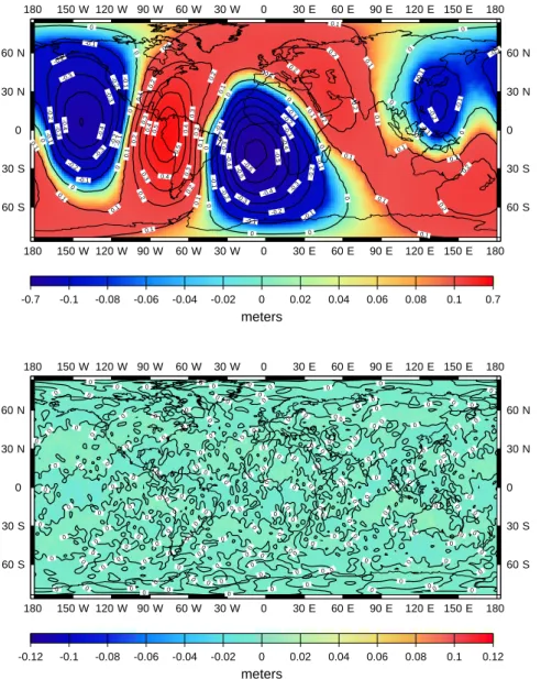 Fig. 5. Geoid height errors after the stand-alone inversion of noisy SGG data. The rms error is equal to 24 cm;