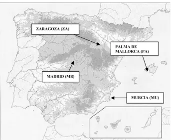 Fig. 1. Orography and the location of the four observatories: