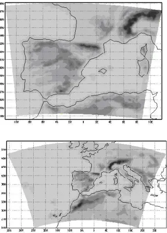 Fig. 2. 24-h precipitation in the western Mediterranean basin: (a) 10 November 2001; (b) 11 November 2001
