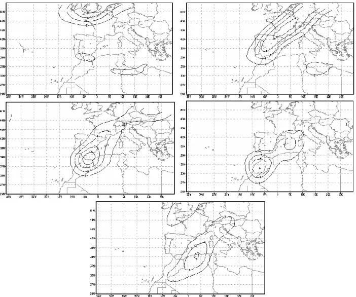 Fig. 3. Diagnosed Potential Vorticity at 300 hPa, 12:00 UTC: (a) 8 November; (b) 9 November; (c) 10 November; (d) 11 November and (e) 12 November 2001