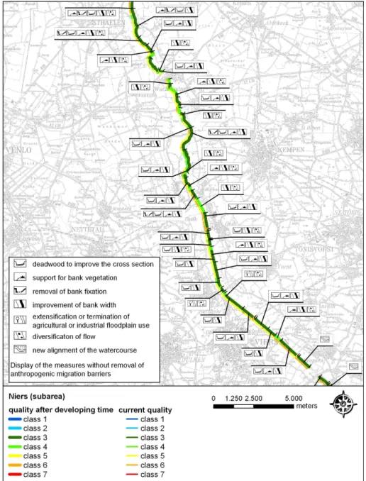Fig. 2. Map with the results of the DSS for the Niers (subarea).