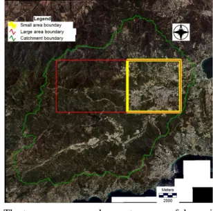 Figure 1 : Small and large windows within the catchment (the Gulf of St Tropez is just east of catchment).