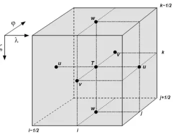 Fig. 1. Lokal Model computational grid: Arakawa C/Lorenz grid.