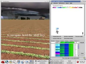 Fig. 3. PC version of activity, showing both graphical window and GUI. Large gray arrow shows direction student is facing at left