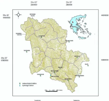 Fig. 1. Elevation contour map and meteorological stations of Meso- Meso-chora catchment.
