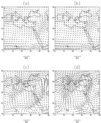 Fig. 5. Composite charts of 200 hPa divergence [×10 − 6 s − 1 ] in March (1985–1995): (a) non-RST rain; (b) RST rain.