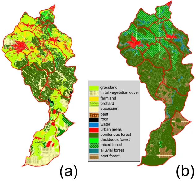 Fig. 3. Land-use parameterizations (a) present land-use and (b) PNV.