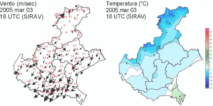 Fig. 4. ARPAV automatic weather station network data observed at 3 March 2005 18:00 UTC