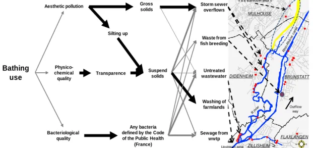 Fig.  2  Cause-effect  relations  for  bathing  use  on  the  “Ill’s  Bathing  area”  on  the  SIVOM  on  the  Mulhousian region, Alsace, France (Granger et al., 2008)