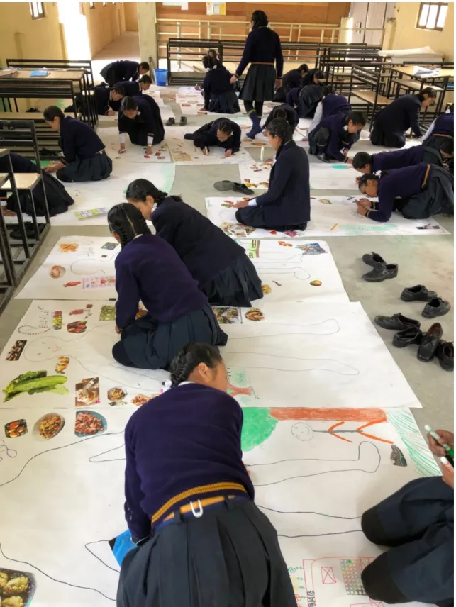 Figure 4. Students traced an outline of their own bodies on large pieces of butcher paper