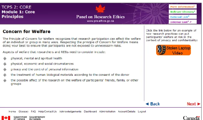Figure 5. CORE module one – Concern for welfare. 