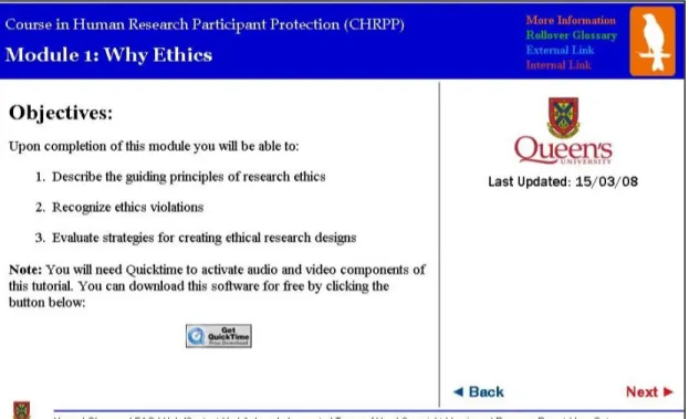 Figure 1. CHRPP module one – Objectives page. 