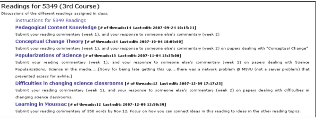 Figure 2: One section of the wiki bulletin board front-end (Level 1) 
