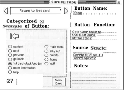 Figure 2: Classification stack into which buttons were copied for Study I, showing a collected button, its original description, its origin and the reviewer’s classification of the button.