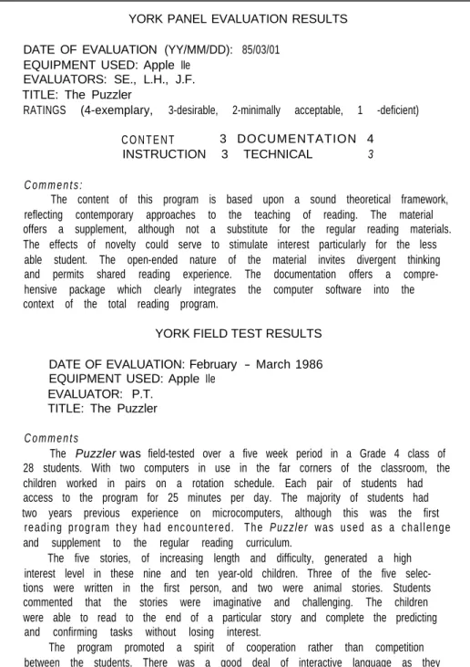 Figure 2. Sample Panel Evaluation and Field Test Report.