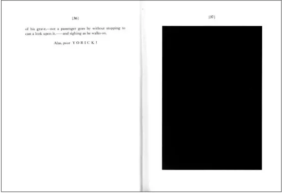 Fig. 1. The spread featuring the black page in Tristram Shandy (Sterne 1978, 36–37). 