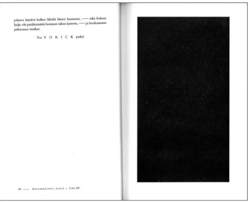 Fig. 2. Tristram’s black page in Finnish (Sterne 1998, 38–39). 