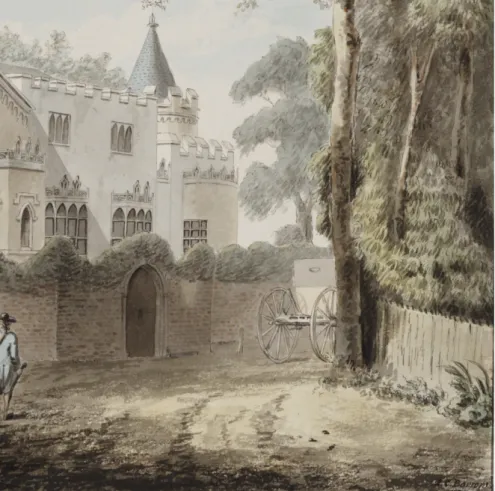 Fig. 1. West view of  Strawberry Hill, 1789, J.C. Barrow