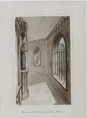 Fig. 2. View in the Oratory, looking West, J. Carter 