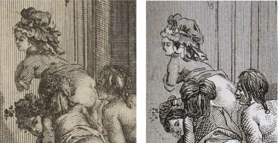 Fig. 3: 9 e  illustration. À gauche : T.1. (1797) : 280. (BnF Enfer 2705) et à droite : T.1