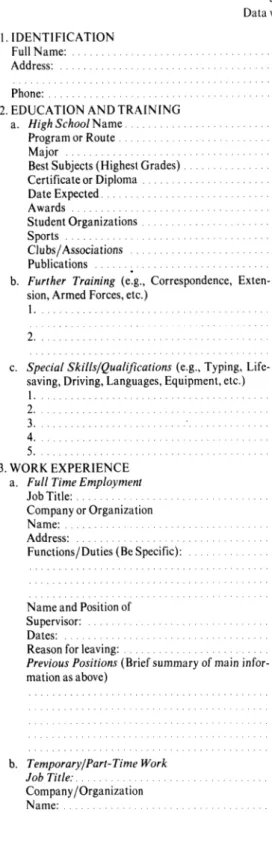 Figure 2.  Data worksheet  1. IDENTIFICATION  Full Name:  Address:  Phone: 