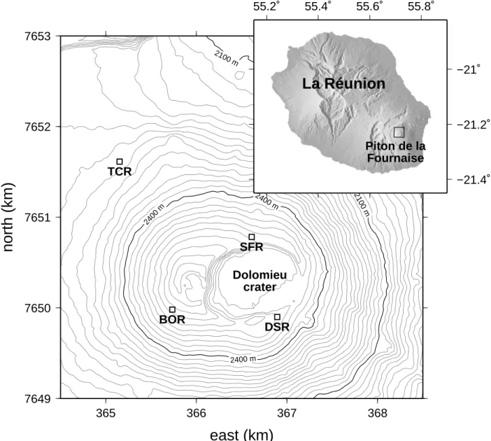 Figure 1. Map of stations (named black squares) used in this study. inset: La R´eunion island