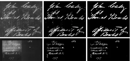 Figure 5: Document image binarization, each line presents one document image from the DIBCO 2009 dataset [2]