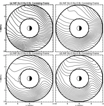 Fig. 2. Electric potential patterns at 4&lt;L&lt;10 for all MLT ranges.