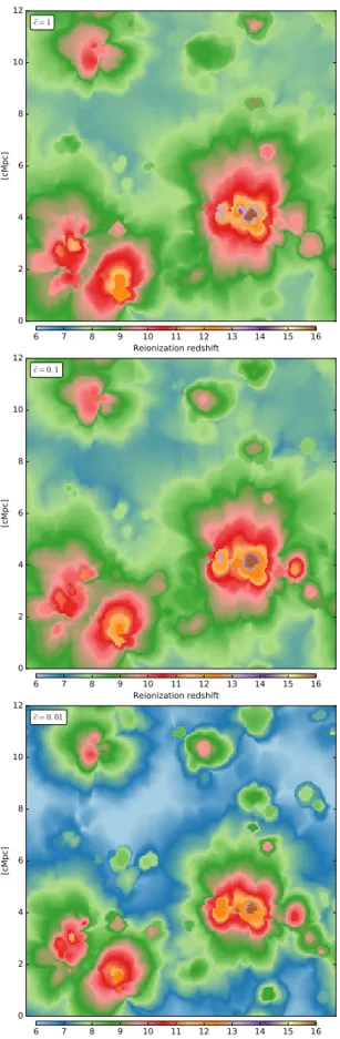 Fig. 3. Probability density functions of reionization redshifts measured in reionization redshifts maps (see Fig