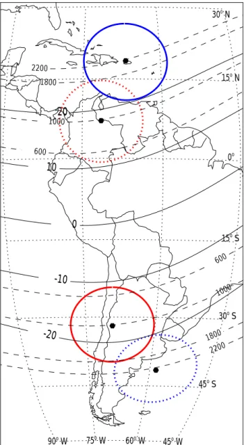 Fig. 1. Map showing the location of the El Leoncito (31.8 ◦ S) and Arecibo (18.3 ◦ N) imagers