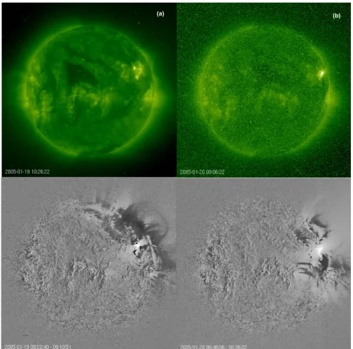 Fig. 10. EIT images of the post eruptive arcades (top panels) and coronal dimmings (bottom panels) corresponding to the activity in NOAA AR 10720 in January 2005