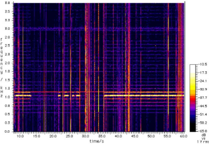 Fig. 2. The first 60 s of the ripple control spectrum taken from a loop antenna on Swampy Summit (Dunedin)
