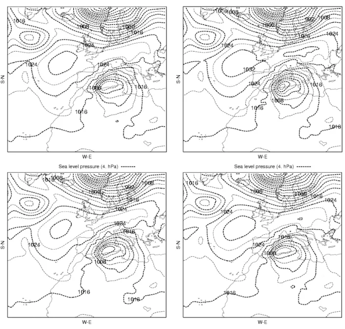 Fig. 10. Sea level pressure at the mature state of the cyclone (11 November 00:00 UTC)