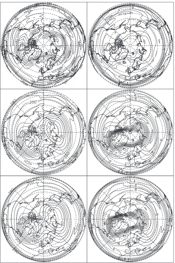 Fig. 9. Synoptic northern hemi- hemi-spherical plots of (left) N 2 O and (right) HNO 3 for 30 December, 1992 at 26 hPa in ppbV