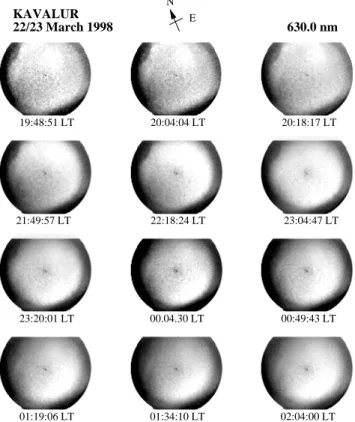 Fig. 12. Plasma enhancements or brightness patterns in the 777.4 nm images taken over Kavalur on the night of 22/23 March 1998