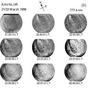 Figure 13 shows relative brightness variations observed in the 557.7 nm, 630 nm and 777.4 nm images during the night of 22/23 March 1998