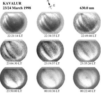 Fig. 7. Plasma depletions in the 630 nm images taken over Kavalur on the night of 29/30 March 1998