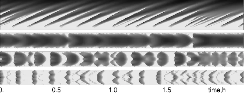 Fig. 5. Keograms of transients in pseudo-periodical regime at B z =