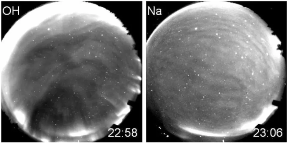 Fig. 9. Two raw all-sky images illustrating the difficulty of observing airglow emissions at high latitude with auroral emissions present