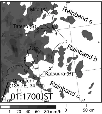 Fig. 5. C-band radar reflectivity at the 2-km level in the Kanto Plain observed at 17:00 LT