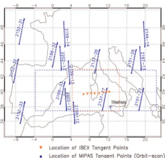 Fig. 1. Location of balloon and satellite scans  for the IBEX trans-Mediterranean flight on 28 th  July, 2002 
