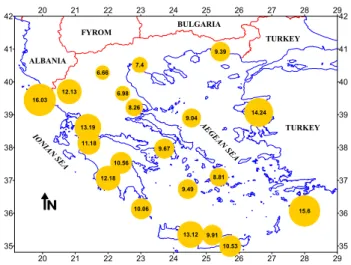 Figure 5. Spatial distribution of the scale parameter of the gamma distribution fitted to daily 