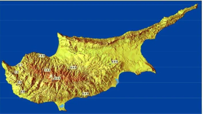 Fig. 1. Locations of rain gauge stations of Cyprus used in this study.