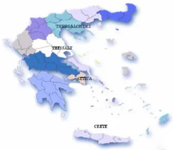 Fig. 1. Map of the study area, showing the related regions of Greece.