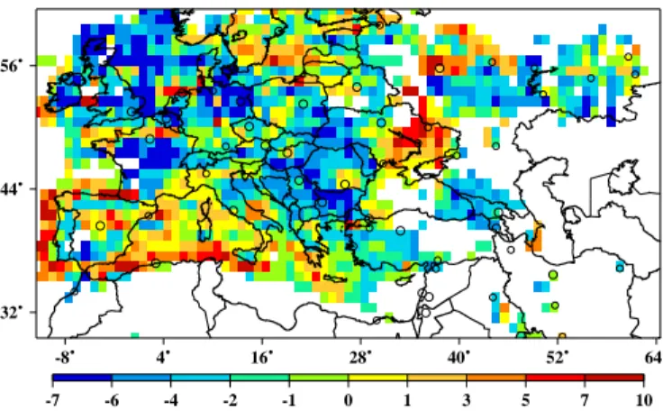 Fig. 6. The NO x emission trends (in percent per yr) derived from NO 2 columns that were calculated with our estimates of inter-annual changes of NO x emissions